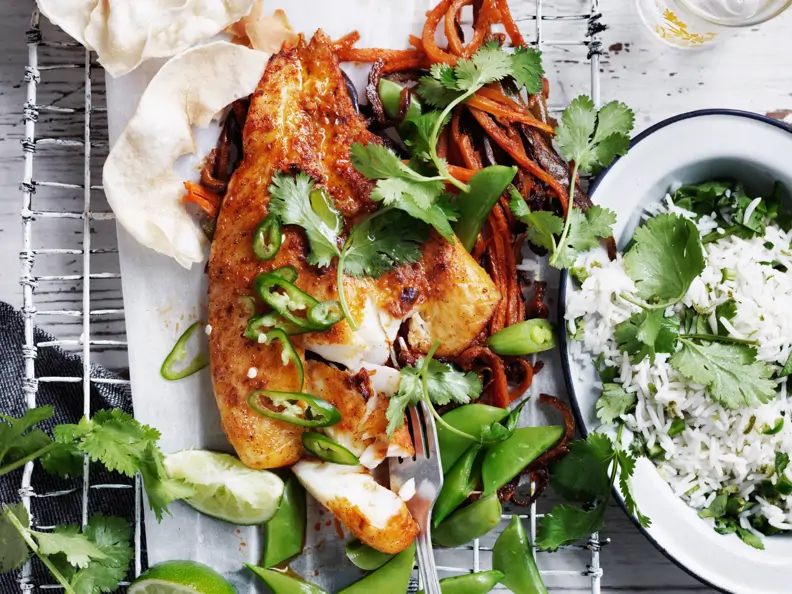 Tandoori-Fisch mit grünem Chili-Reis