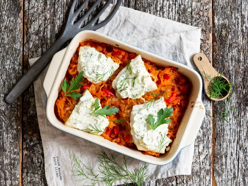 Kabeljaufilet auf Sauerkraut