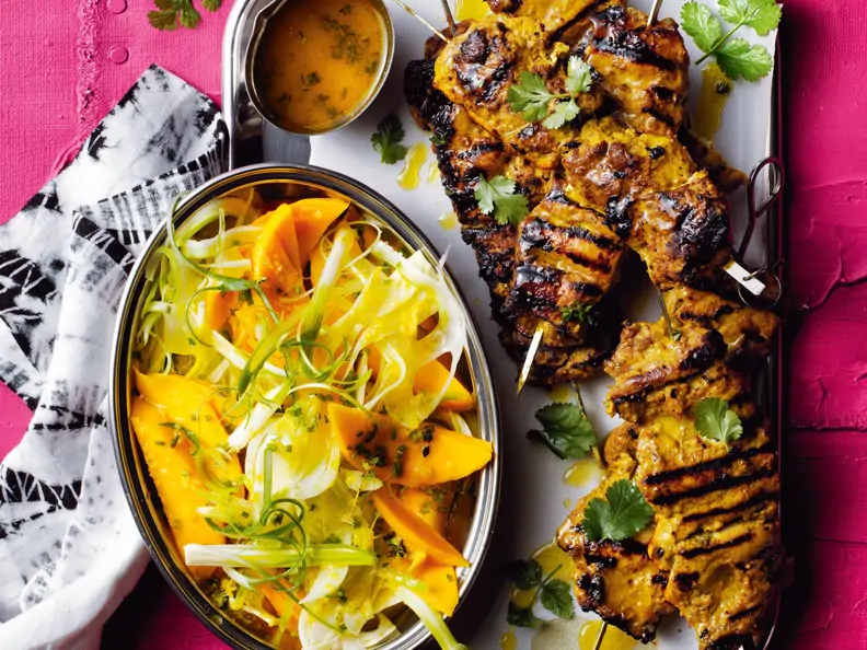 Tandoori-Hähnchen-Spieße mit Mango-Salsa
