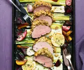 Rinderfilet mit Senfkruste, Lauch und Beten
