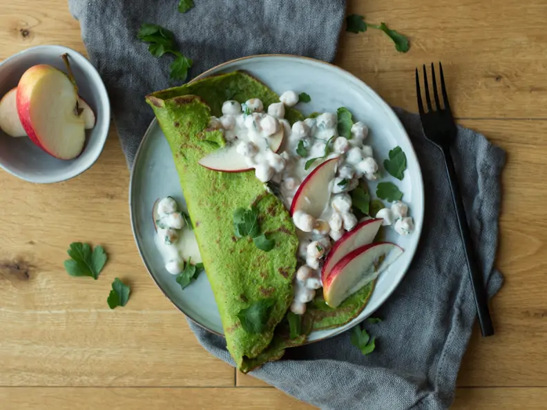 Spinat-Pfannkuchen mit Kichererbsen-Füllung