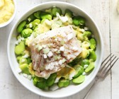 Kabeljau mit Aioli und Bohnengemüse