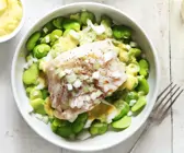 Kabeljau mit Aioli und Bohnengemüse
