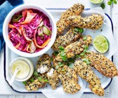 Hähnchen mit Sesamkruste und Rotkohlsalat