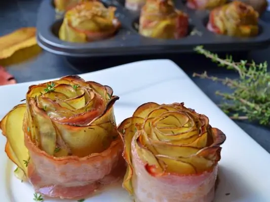 Fitmelonies Kartoffelrosen mit Speck