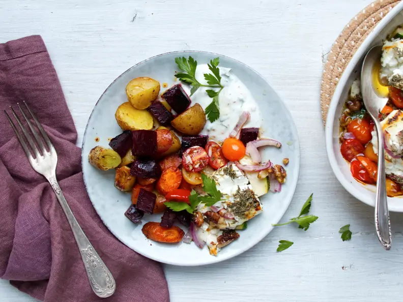 Ofengemüse mit Joghurt-Dip