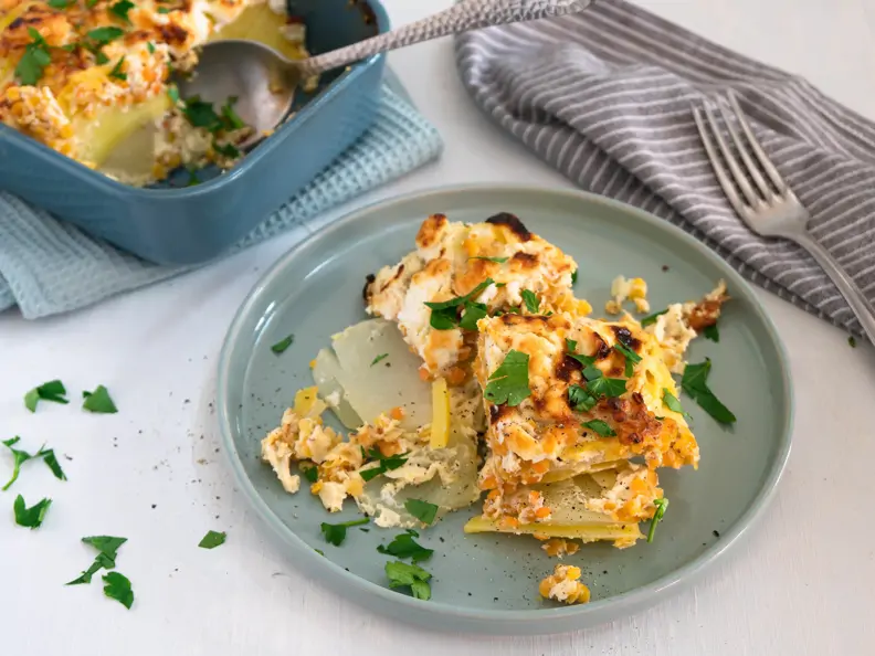 Kohlrabi, Kartoffeln, Auflauf, Linsen