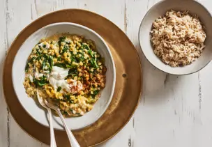 Rahm-Dal mit Spinat und Naturreis