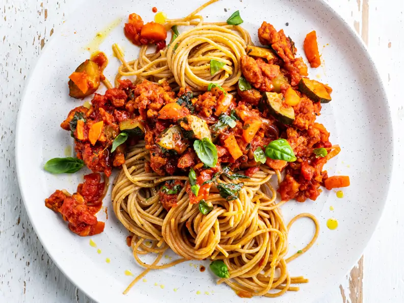 Spaghetti mit Veggie-Bolognese-Sauce