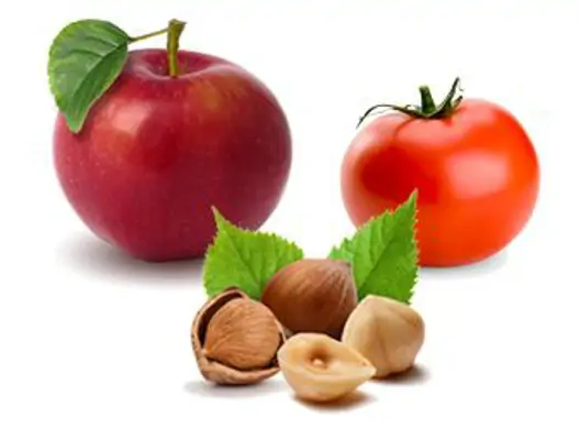 Äpfel, Tomaten, Nüsse - Lebensmittel für Frutarier