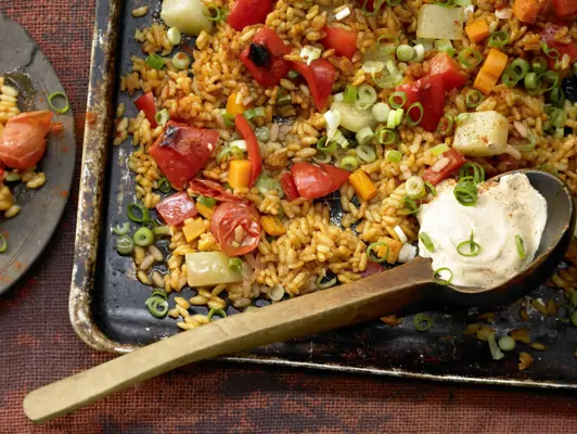 Rezept Gemüse-Reis-Pfanne aus dem Ofen