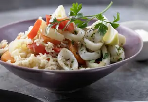 Risotto mit Tintenfischringen
