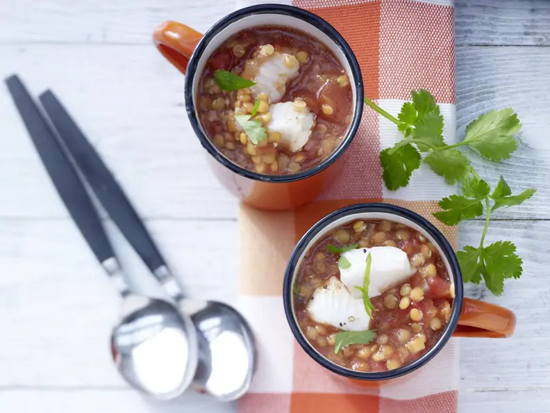Scharfe Linsen-Tomaten-Suppe