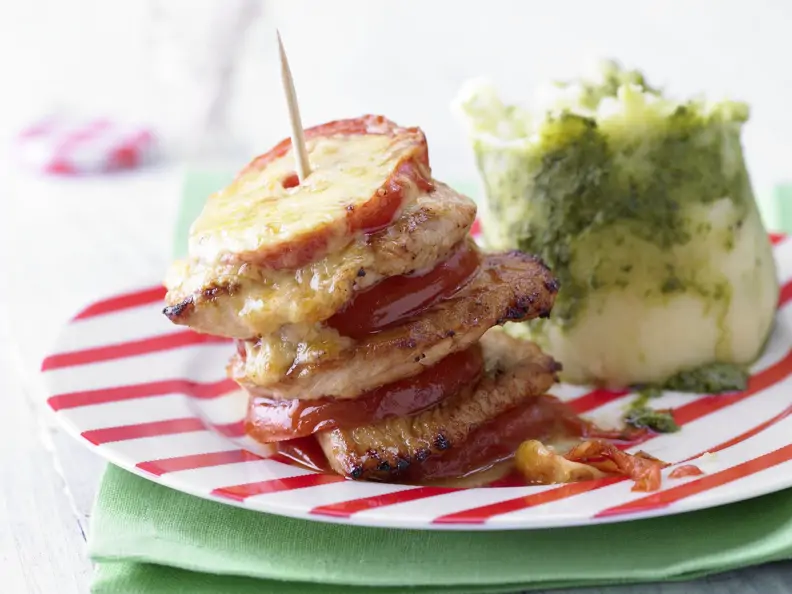 Putenschnitzel mit Pestopüree