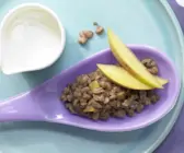 Schoko-Milchreis mit Pfirsich