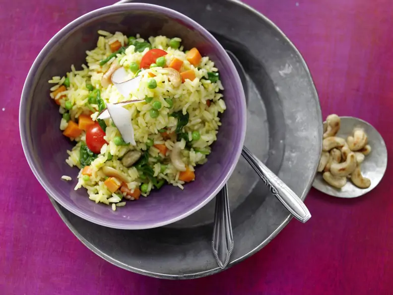 Indische Reis-Gemüse-Pfanne