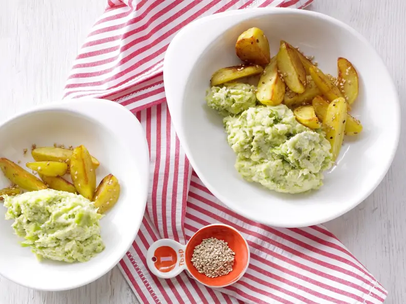 Rosenkohlpüree mit Sesamkartoffeln