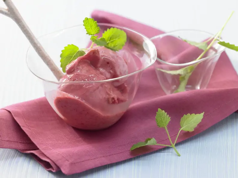 Himbeer-Joghurt-Eis mit Zitronenmelisse 
