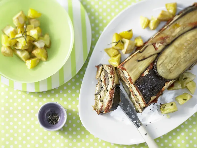 Pastete mit Auberginen und Rosmarinkartoffeln