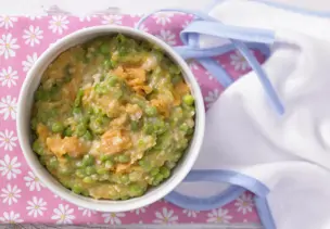 Süßkartoffelbrei mit Erbsen