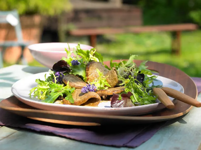 Mariniertes Rinderfilet auf Blattsalat