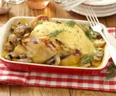Brathähnchen mit Käse überbacken