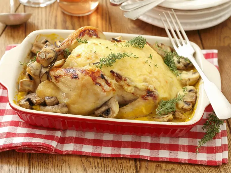 Brathähnchen mit Käse überbacken