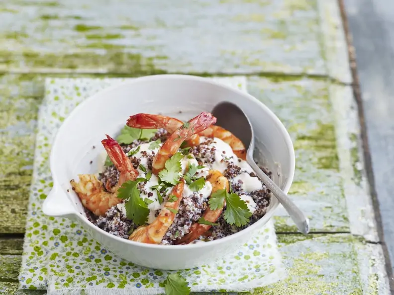 Garnelen mit Ricottacreme und Quinoa