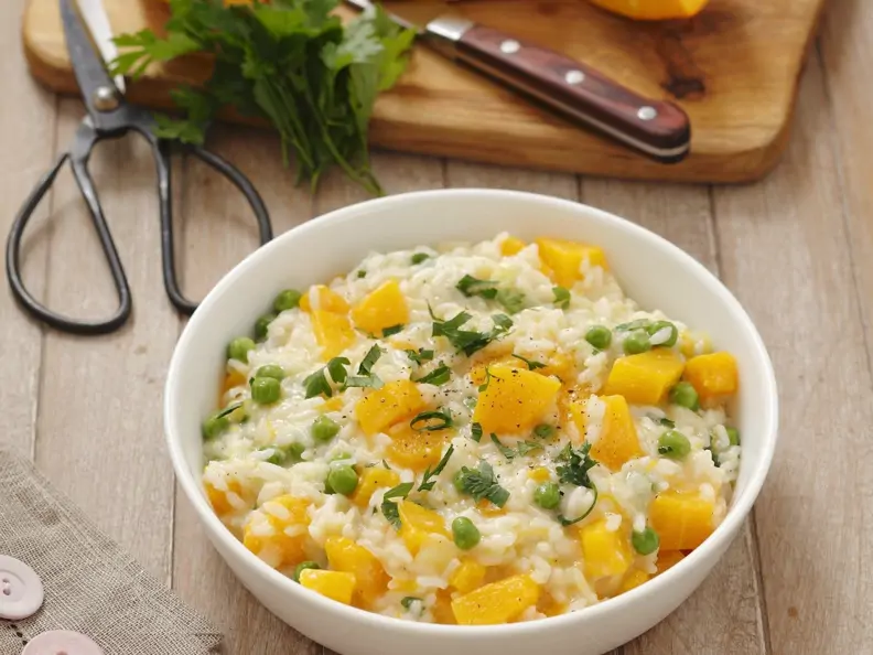 Kürbis-Risotto mit Erbsen