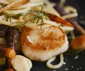 Pasta mit Jakobsmuscheln, Mini-Karotten und Macadamianüssen