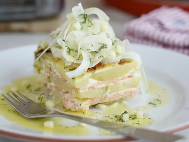 Lachsgratin mit Fenchelsalat