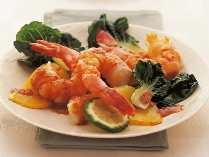 Riesengarnelen mit Senf-Chilipüree