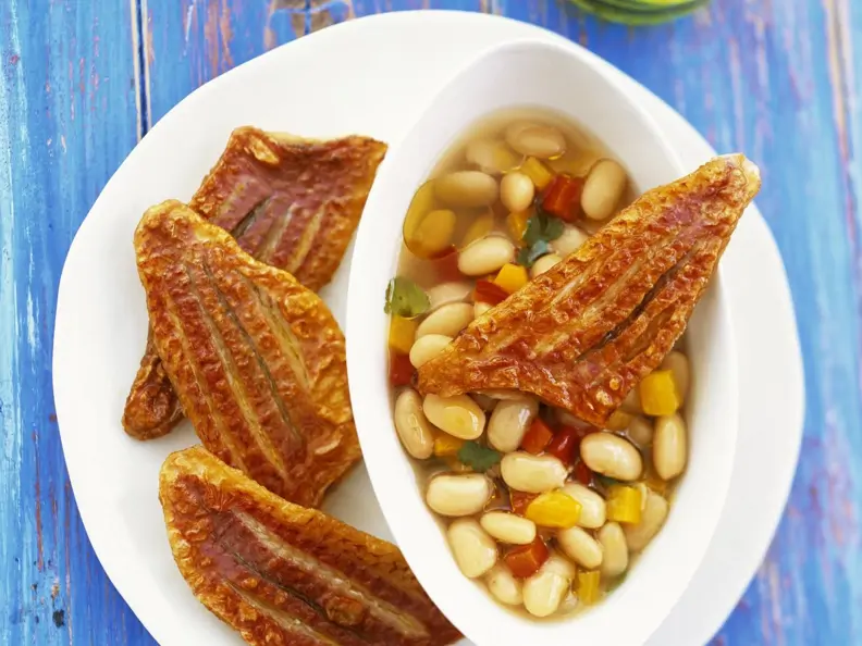 Rotbarbenfilet mit Bohnensalat