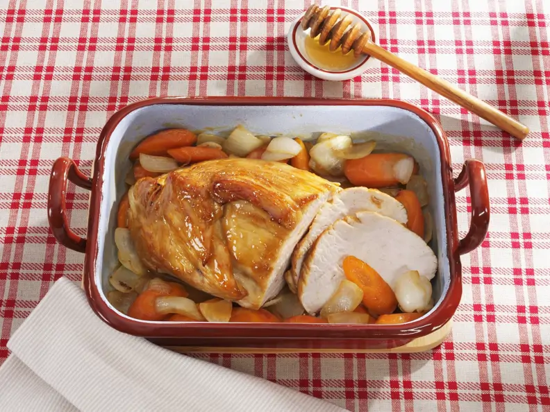 Putenbraten mit Honigglasur und Gemüse