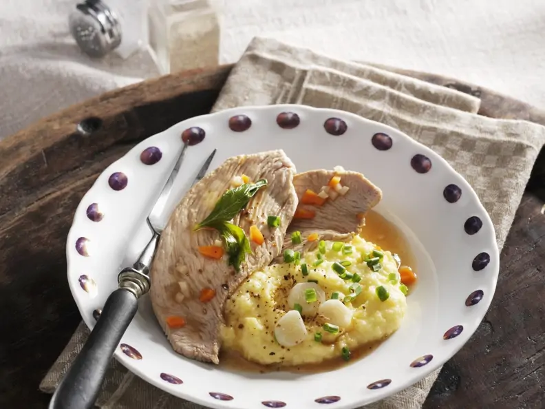 Putenschnitzel natur mit Schwarzwurzelbrei