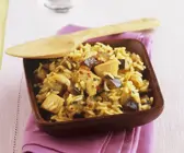 Reispfanne mit Putenfleisch und Aubergine