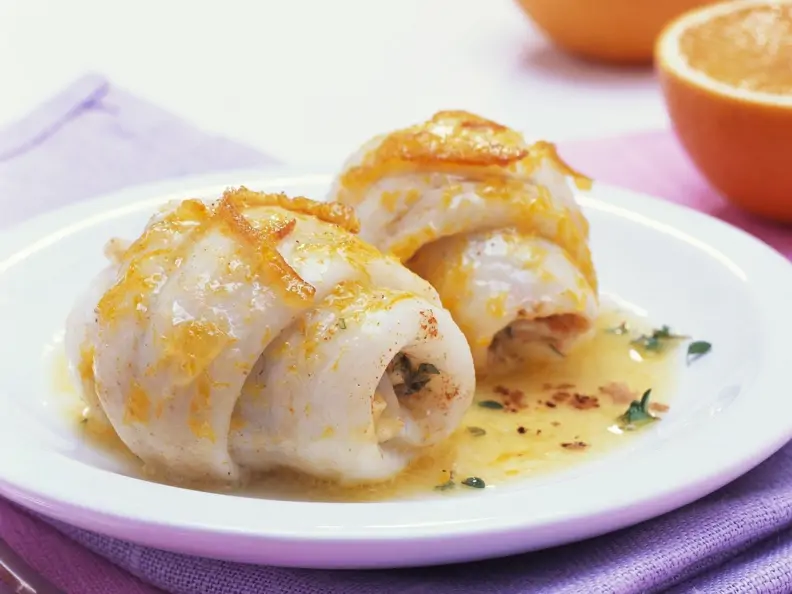 Schollenröllchen mit Orangen und Buttersauce