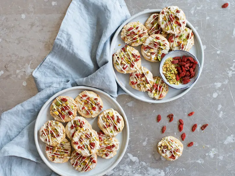 Pistazienkekse mit Goji-Beeren