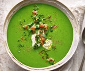Spinatsuppe mit Mozzarella und Tomaten-Gremolata