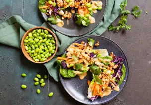 Salatwraps mit Erdnusssauce