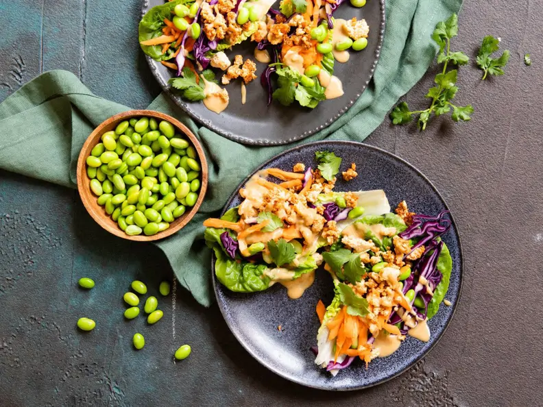 Salatwraps mit Erdnusssauce