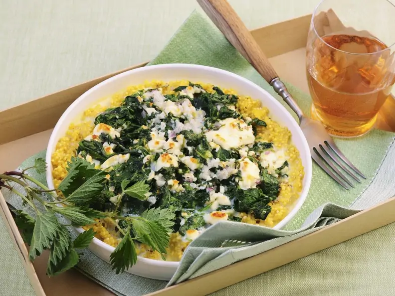 Hirsegratin mit Brennesseln