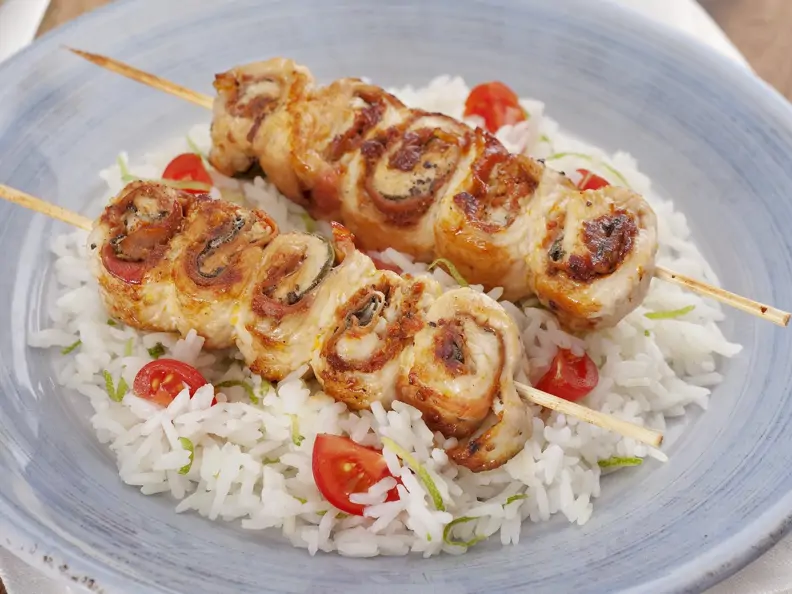 Putenbrustspieße mit frischem Limettenreis