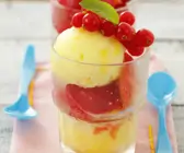 Pfirsich-Sorbet mit Johannisbeeren