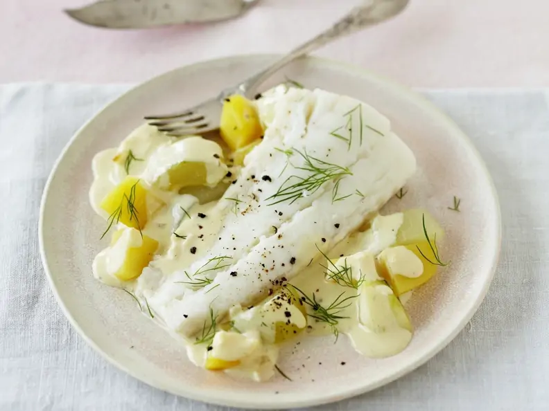Kabeljau mit Schmorgurken und Kartoffeln