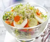 Gurkensalat mit Karotten, Kresse und Eiern