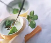 Cremige Brunnenkressesuppe mit Croutons