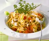 Spaghetti in Pilz-Tomaten-Sauce