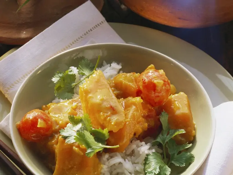 Kürbis-Tomaten-Curry mit Reis