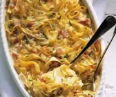 Schinken-Nudel-Gratin mit Basilikum